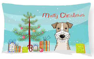 Christmas Tree and Wire Haired Fox Terrier Fabric Decorative Pillow BB1619PW1216
