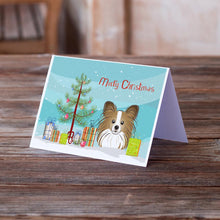 Load image into Gallery viewer, Christmas Tree and Papillon Greeting Cards -  Blank Note Cards – 8-Pack of Artist-Designed Cards with Envelopes