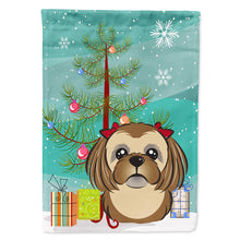 Load image into Gallery viewer, Christmas Tree and Chocolate Brown Shih Tzu Flag Canvas House Size BB1621CHF