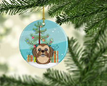 Load image into Gallery viewer, Christmas Tree and Chocolate Brown Shih Tzu Ornament - Round Ceramic Ornament – Artist-Designed Keepsake Decoration BB1621CO1