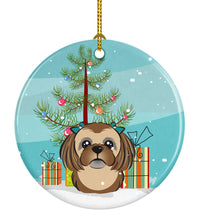 Load image into Gallery viewer, Christmas Tree and Chocolate Brown Shih Tzu Ornament - Round Ceramic Ornament – Artist-Designed Keepsake Decoration BB1621CO1