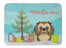 Load image into Gallery viewer, Christmas Tree and Chocolate Brown Shih Tzu Machine Washable Memory Foam Mat BB1621RUG