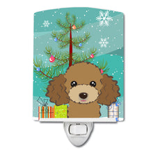 Load image into Gallery viewer, Christmas Tree and Chocolate Brown Poodle Ceramic Night Light BB1628CNL