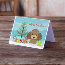 Load image into Gallery viewer, Christmas Tree and Chocolate Brown Poodle Greeting Cards -  Blank Note Cards – 8-Pack of Artist-Designed Cards with Envelopes