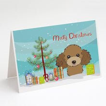 Load image into Gallery viewer, Christmas Tree and Chocolate Brown Poodle Greeting Cards -  Blank Note Cards – 8-Pack of Artist-Designed Cards with Envelopes