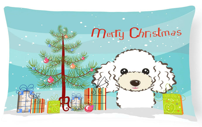 Christmas Tree and White Poodle Fabric Decorative Pillow BB1629PW1216