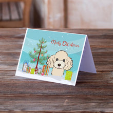 Load image into Gallery viewer, Christmas Tree and Buff Poodle Greeting Cards -  Blank Note Cards – 8-Pack of Artist-Designed Cards with Envelopes