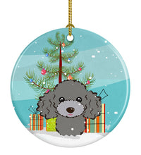 Load image into Gallery viewer, Christmas Tree and Silver Gray Poodle Ornament - Round Ceramic Ornament – Artist-Designed Keepsake Decoration BB1631CO1
