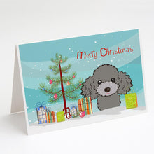 Load image into Gallery viewer, Christmas Tree and Silver Gray Poodle Greeting Cards -  Blank Note Cards – 8-Pack of Artist-Designed Cards with Envelopes