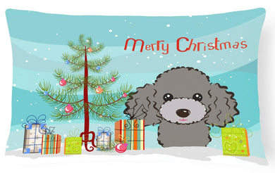 Christmas Tree and Silver Gray Poodle Fabric Decorative Pillow BB1631PW1216
