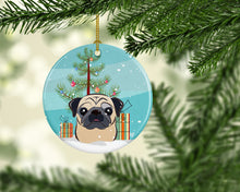Load image into Gallery viewer, Christmas Tree and Fawn Pug Ornament - Round Ceramic Ornament – Artist-Designed Keepsake Decoration BB1634CO1