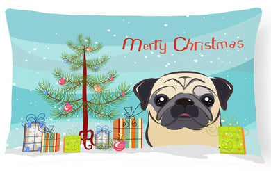 Christmas Tree and Fawn Pug Fabric Decorative Pillow BB1634PW1216