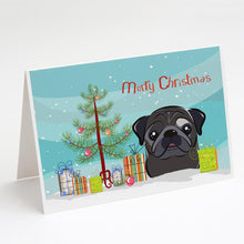 Load image into Gallery viewer, Christmas Tree and Black Pug Greeting Cards -  Blank Note Cards – 8-Pack of Artist-Designed Cards with Envelopes