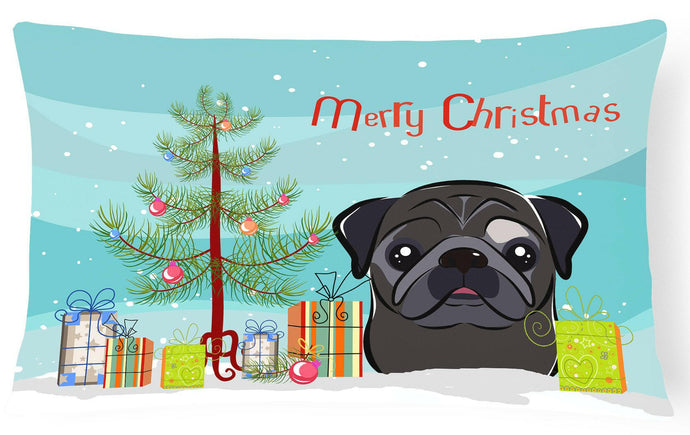 Christmas Tree and Black Pug Fabric Decorative Pillow BB1635PW1216
