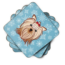 Load image into Gallery viewer, Snowflake Yorkie Yorkshire Terrier Coasters - Set of 4 Lightweight Foam, Absorbent Drink Coasters BB1638FC
