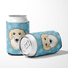 Load image into Gallery viewer, Snowflake Longhair Creme Dachshund Can or Bottle Hugger BB1646CC