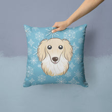 Load image into Gallery viewer, Snowflake Longhair Creme Dachshund Throw Pillow - 14x14 Decorative Pillow – Art for Your Home &amp; Patio BB1646PW1414