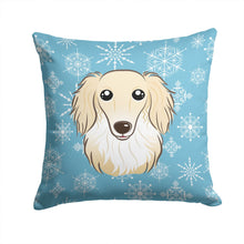 Load image into Gallery viewer, Snowflake Longhair Creme Dachshund Throw Pillow - 14x14 Decorative Pillow – Art for Your Home &amp; Patio BB1646PW1414
