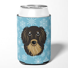 Load image into Gallery viewer, Snowflake Longhair Black and Tan Dachshund Can or Bottle Hugger BB1647CC