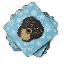Load image into Gallery viewer, Snowflake Longhair Black and Tan Dachshund Coasters - Set of 4 Lightweight Foam, Absorbent Drink Coasters BB1647FC