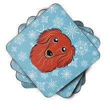 Load image into Gallery viewer, Snowflake Longhair Red Dachshund Coasters - Set of 4 Lightweight Foam, Absorbent Drink Coasters BB1648FC