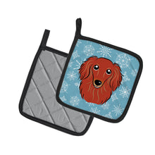 Load image into Gallery viewer, Snowflake Longhair Red Dachshund Pot Holders - Set of 2 - Heat-Resistant Kitchen Essentials BB1648PTHD