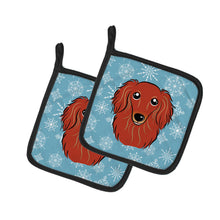 Load image into Gallery viewer, Snowflake Longhair Red Dachshund Pot Holders - Set of 2 - Heat-Resistant Kitchen Essentials BB1648PTHD
