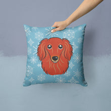 Load image into Gallery viewer, Snowflake Longhair Red Dachshund Throw Pillow - 14x14 Decorative Pillow – Art for Your Home &amp; Patio BB1648PW1414