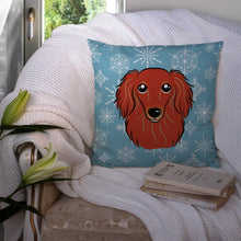 Load image into Gallery viewer, Snowflake Longhair Red Dachshund Throw Pillow - 14x14 Decorative Pillow – Art for Your Home &amp; Patio BB1648PW1414
