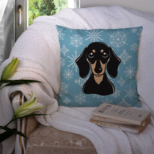 Load image into Gallery viewer, Snowflake Smooth Black and Tan Dachshund Throw Pillow - 14x14 Decorative Pillow – Art for Your Home &amp; Patio BB1649PW1414