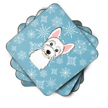 Load image into Gallery viewer, Snowflake Westie Coasters - Set of 4 Lightweight Foam, Absorbent Drink Coasters BB1660FC