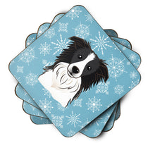 Load image into Gallery viewer, Snowflake Border Collie Coasters - Set of 4 Lightweight Foam, Absorbent Drink Coasters BB1675FC