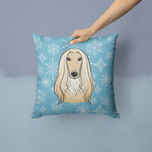 Load image into Gallery viewer, Snowflake Afghan Hound Throw Pillow - 14x14 Decorative Pillow – Art for Your Home &amp; Patio BB1678PW1414