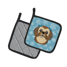 Load image into Gallery viewer, Snowflake Chocolate Brown Shih Tzu Pot Holders - Set of 2 - Heat-Resistant Kitchen Essentials BB1683PTHD
