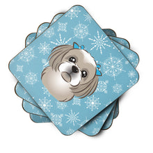 Load image into Gallery viewer, Snowflake Gray Silver Shih Tzu Coasters - Set of 4 Lightweight Foam, Absorbent Drink Coasters BB1684FC