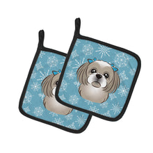 Load image into Gallery viewer, Snowflake Gray Silver Shih Tzu Pot Holders - Set of 2 - Heat-Resistant Kitchen Essentials BB1684PTHD