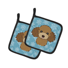 Load image into Gallery viewer, Snowflake Chocolate Brown Poodle Pot Holders - Set of 2 - Heat-Resistant Kitchen Essentials BB1690PTHD