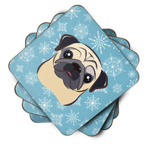 Load image into Gallery viewer, Snowflake Fawn Pug Coasters - Set of 4 Lightweight Foam, Absorbent Drink Coasters BB1696FC