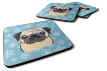 Load image into Gallery viewer, Snowflake Fawn Pug Coasters - Set of 4 Lightweight Foam, Absorbent Drink Coasters BB1696FC
