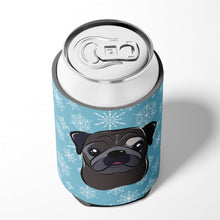 Load image into Gallery viewer, Snowflake Black Pug Can or Bottle Hugger BB1697CC
