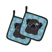 Load image into Gallery viewer, Snowflake Black Pug Pot Holders - Set of 2 - Heat-Resistant Kitchen Essentials BB1697PTHD