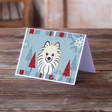 Load image into Gallery viewer, Winter Holiday Pomeranian Greeting Cards -  Blank Note Cards – 8-Pack of Artist-Designed Cards with Envelopes