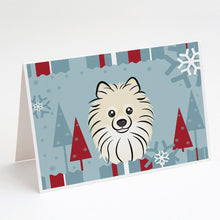Load image into Gallery viewer, Winter Holiday Pomeranian Greeting Cards -  Blank Note Cards – 8-Pack of Artist-Designed Cards with Envelopes