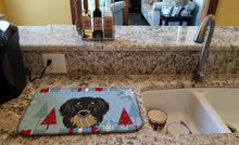 Load image into Gallery viewer, Winter Holiday Longhair Black and Tan Dachshund Dish Drying Mat – Absorbent, Artistic Kitchen Essentials BB1709DDM