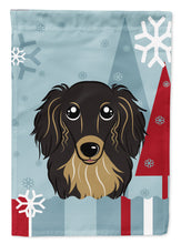 Load image into Gallery viewer, Winter Holiday Longhair Black and Tan Dachshund Garden Flag – Decorative Outdoor Yard Flag BB1709GF