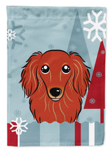 Load image into Gallery viewer, Winter Holiday Longhair Red Dachshund Garden Flag – Decorative Outdoor Yard Flag BB1710GF