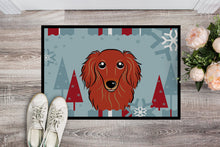 Load image into Gallery viewer, Winter Holiday Longhair Red Dachshund Doormat - 24x36 Decorative Floor Mat – Indoor/Outdoor Rug with Artistic Flair BB1710JMAT