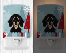 Load image into Gallery viewer, Winter Holiday Smooth Black and Tan Dachshund Ceramic Night Light BB1711CNL