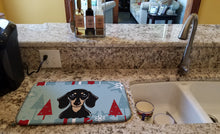 Load image into Gallery viewer, Winter Holiday Smooth Black and Tan Dachshund Dish Drying Mat – Absorbent, Artistic Kitchen Essentials BB1711DDM