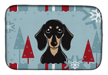 Load image into Gallery viewer, Winter Holiday Smooth Black and Tan Dachshund Dish Drying Mat – Absorbent, Artistic Kitchen Essentials BB1711DDM